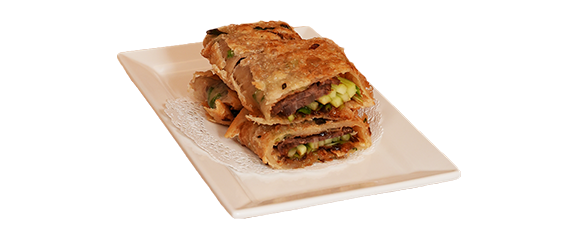 steam nyc aromatic beef wrapped in scallion pancake