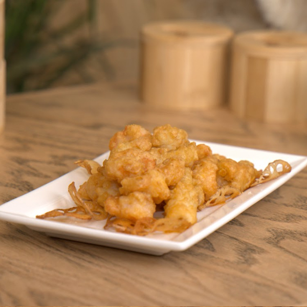 steam nyc squid & shrimp in homemade salted egg sauce